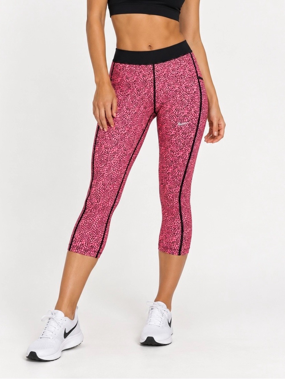 Nike Dri-FIT Relay Pink Black Printed Capri Running Leggings XS